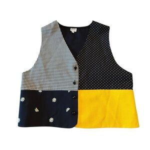 Vintage F-Stop Patchwork Vest - Black, Yellow, and White Daisies Womens Medium